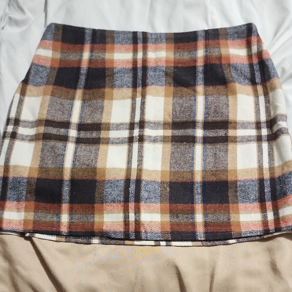 Plaid Mini Skirt - Brown and Blue
